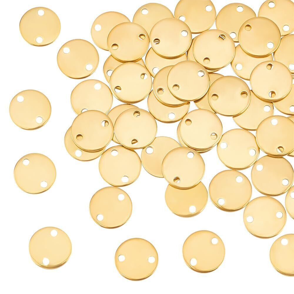 3305 50Pcs Gold 10mm Diameter 304 Stainless Steel Connector Charms Flat